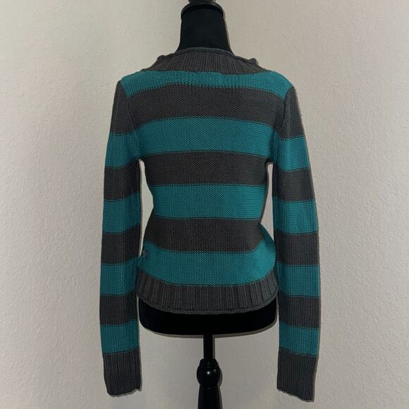 Arizona Cardigan Sweater Women's Medium Teal Gray Striped Long Sleeve Y2K NWT - Picture 3 of 8